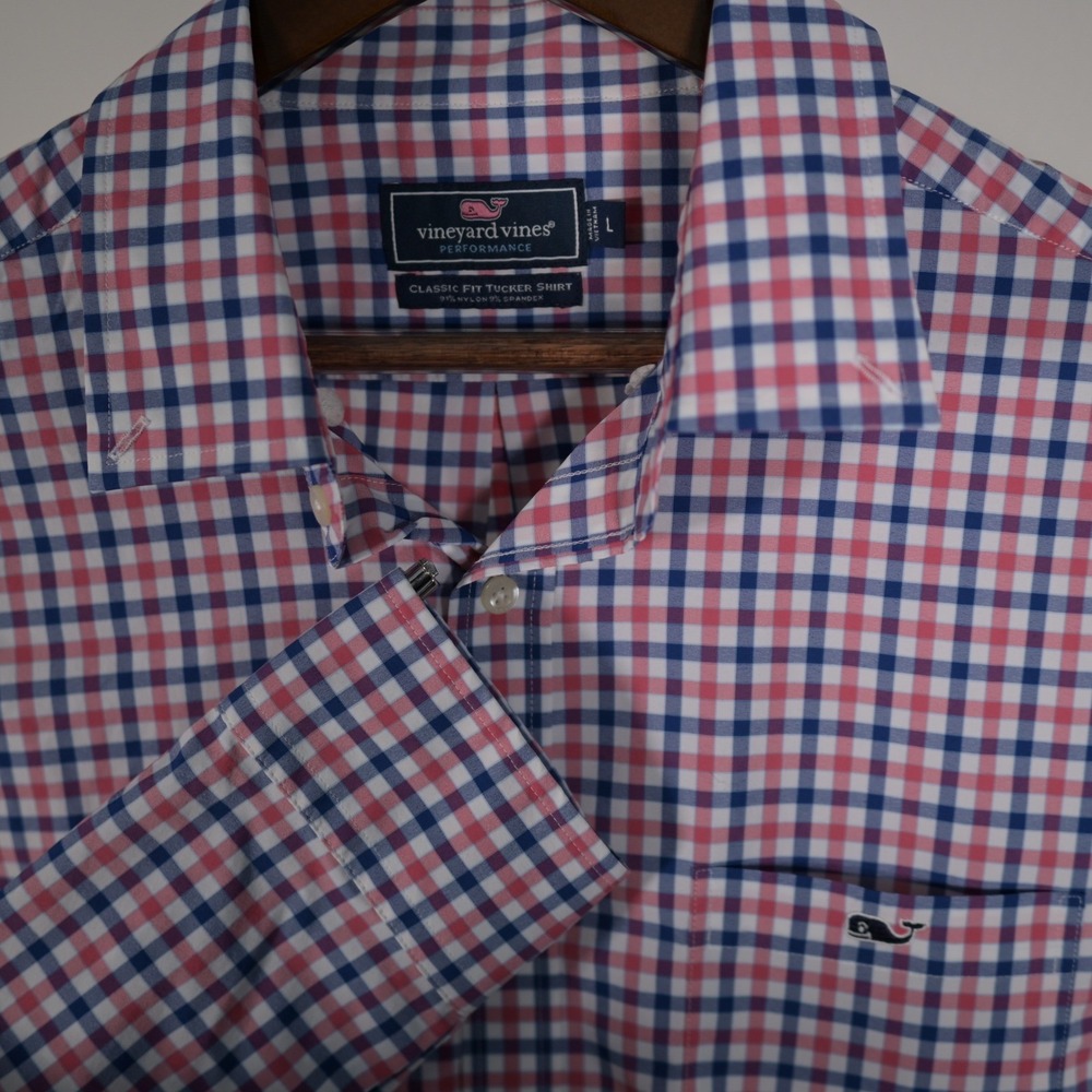 Vineyard Vines Performance Classic Fit Tucker Shirt Mens L Gingham 4th of July